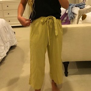 yellow & white striped paper bag pants